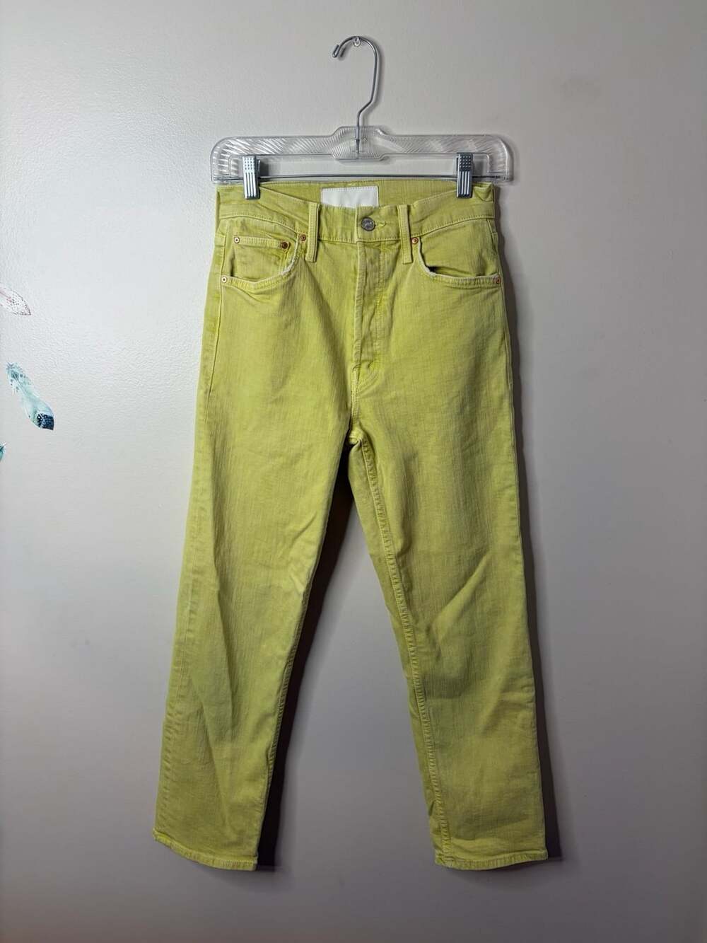 MOTHER Superior The Tomcat High-Rise Straight Leg Lime Green Jeans Size 26